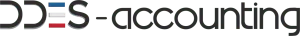 DDES Accounting logo with stylized letters and blue, white, and red accents.